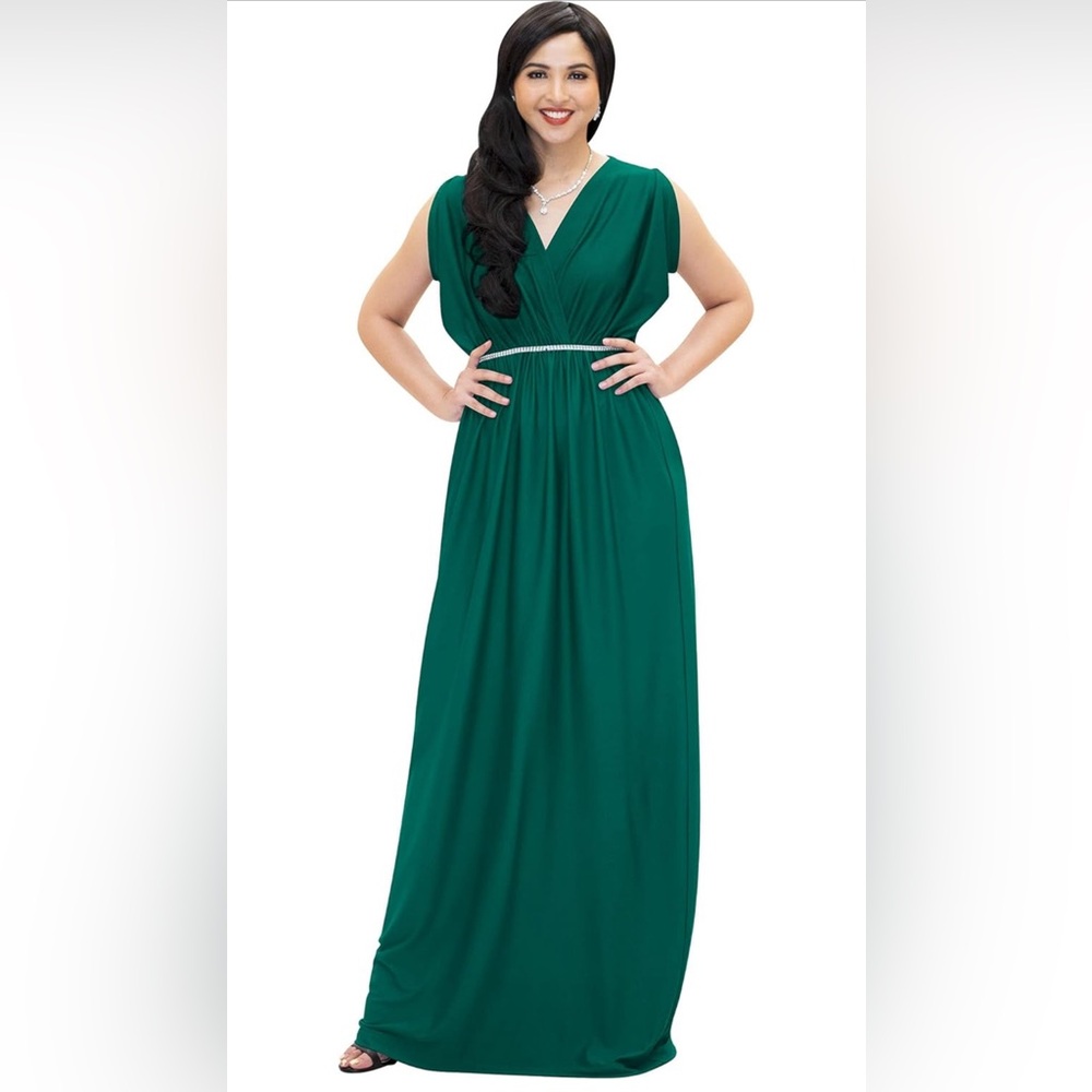 KOH KOH Womens Long Dolman Sleeve Wrap V-Neck Maternity Bridesmaid Maxi Dress